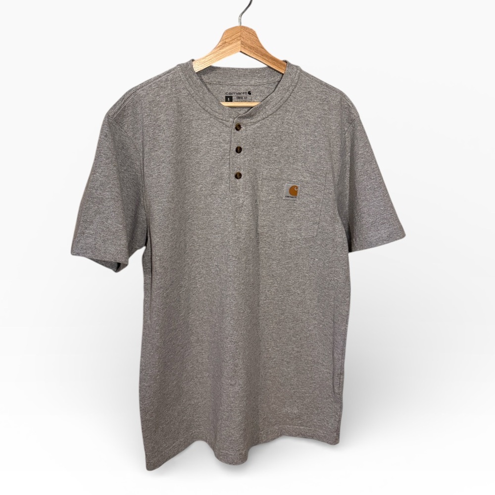 Carhartt Grey Loose Fit Short-Sleeve Pocket Henley T-Shirt Size Small